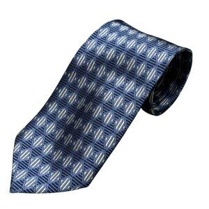 NWT Ferucci Tie 100% Silk Geometric Hand Made Blue 3.5"